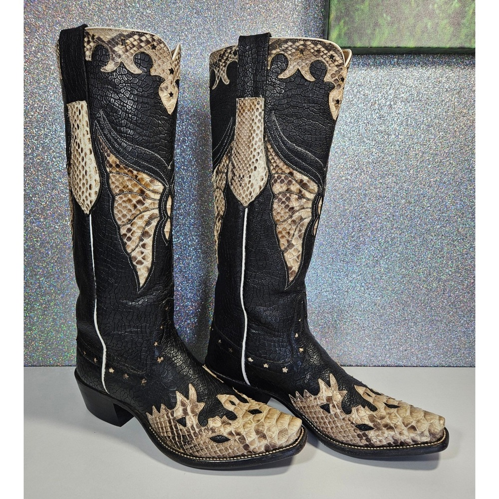 RIOS of Mercedes M8.5B W10B Tiffany Steer Python Inlay Butterfly Cowboy Boots